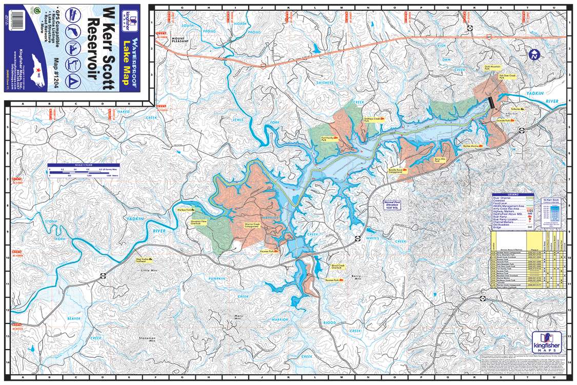 W Kerr Scott Reservoir Waterproof Lake Map 1204