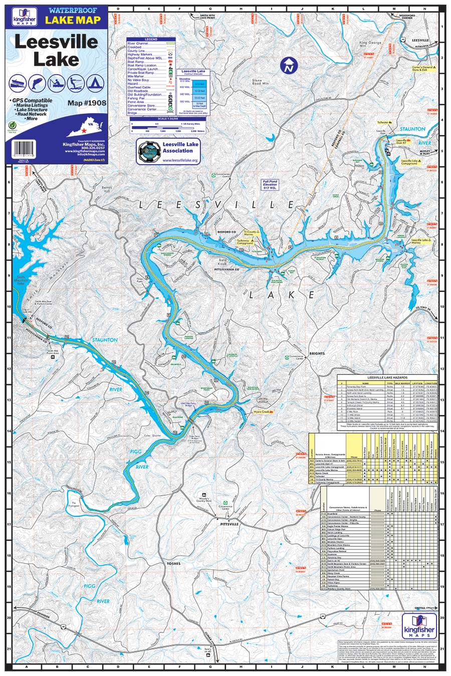 Leesville Lake Waterproof Lake Map 1908